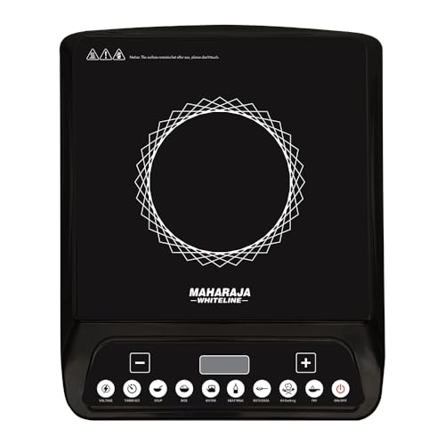Image of Maharaja Whiteline Marvello 13DX 1300W Smart Induction Cooktop| 7 Preset Indian Menus | Automatic Voltage Regulator | Pan Sensor Technology | Safe, Fast & Energy Efficient | Easy Clean Surface, Black