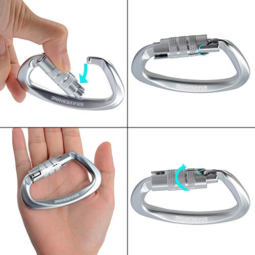 Braveshine Heavy Duty Carabiner - 2 Pack D Ring Snap Keychain Locking Caribeaner Clips - 12Kn Aluminum Screw Buckle Carabiner Hook For Men Women Key Keychain, Water Bottle, Dog Leash - Silver #TOP2