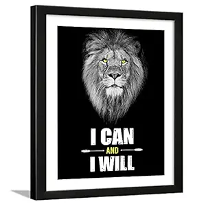Chaka Chaundh - Motivational Quotes Frames - Framed Posters with Frame Quotes Wall Frames for OFFICE & STUDENT-Photos with Quotes-(13.6 X 10.6 inches) (I can & I will - Lion - Black), Acrylic