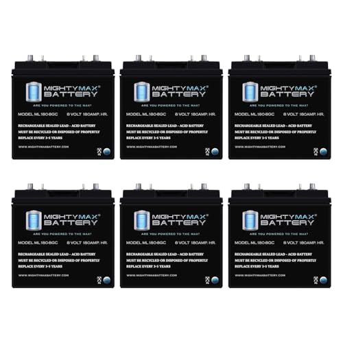 Mighty Max Battery 8V, 180Ah, AGM, Dual Terminal, Replacement Battery Compatible with AGM Deep Cycle Golf Cart - 6 Pack