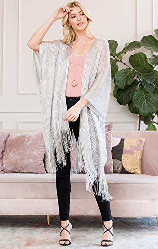 Image of RIAH FASHION Bohemian Sequin Glitter Shawl Wrap Poncho - Kimono Cardigan, Sparkly Metallic Mesh Scarf, Open Knit Crochet