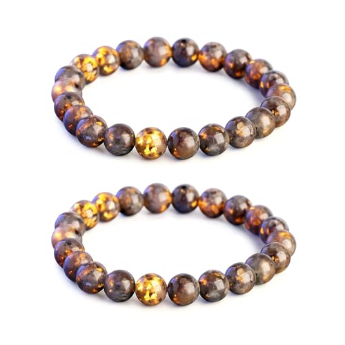 Natural Yooperlite Stone Bracelet, UV Glowing Rock (Flashing Flame Under Ultraviolet) Handmade Stretch Elastic Bracelets for Women Men Yoga Meditation and Stress Relief Jewelry Gifts