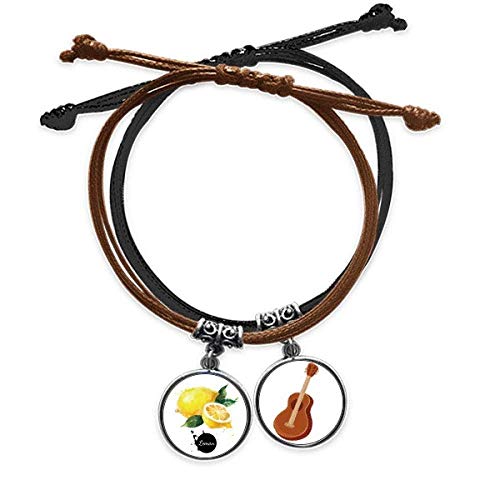 Pulsera de cuerda con limón en acuarela y dije de guitarra