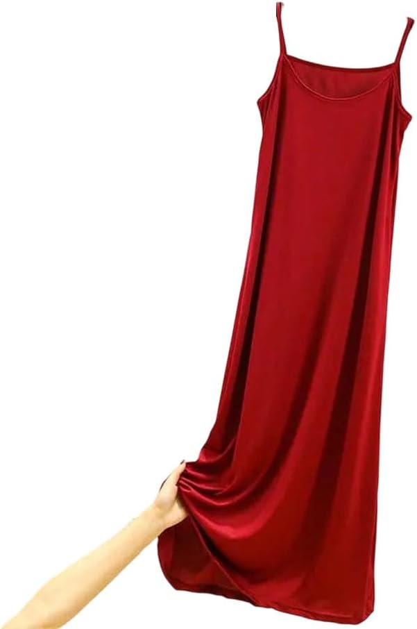 Women Tank Dress Inner Long Loose-Fit Opaque Solid Base Layer Vest Soft Loose Dress Comfy Loungewear Dress