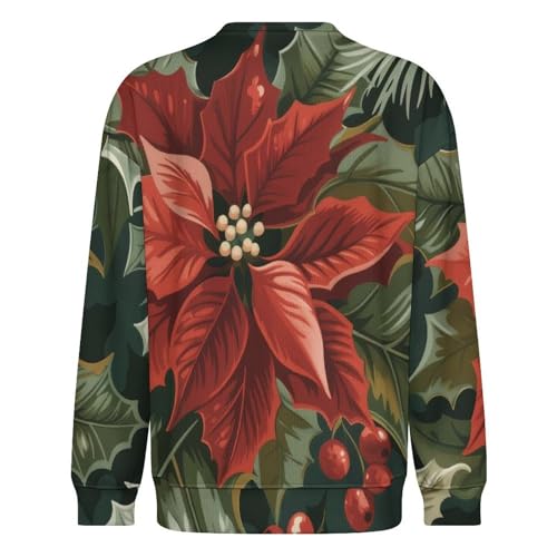 MoBlinko Christmas Red Poinsettia Mens Sweater Crewneck Sweater L Lightweight Sweaters for Men Long Sleeve Pullover3