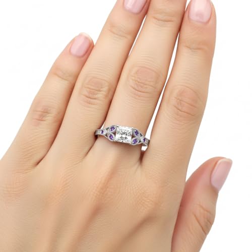 Image of Choose Your Gemstone Split Band Antique Ring Sterling Silver Princess Shape Side Stone Engagement Rings Minimal Modern Design Birthday Wedding Gift US Size 4 to 12