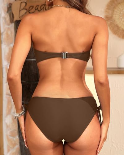 Image of Tempt Me Women Strapless Bandeau Bikini Set Twist Front Two Piece Swimsuit | Detachable Shoulder Straps, Molded Cup Design, Anti-slip Strips, Side Tie Bikini Bottom, Low Rise Fit