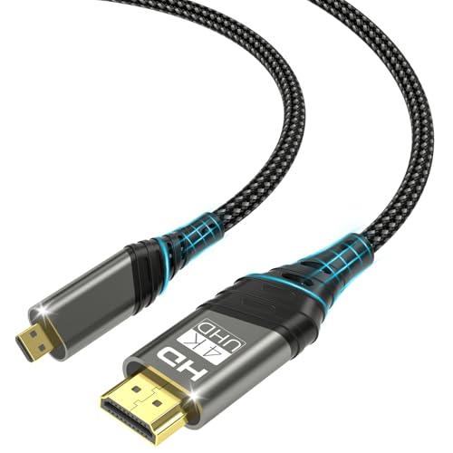 Micro HDMI vers HDMI,micro hdmi Câble 2M 4K @ 60HZ 3D 1080P Câble Type D vers A Prend en charge 3D,HDR et ARC,micro h d m i compatible avec Raspberry Pi...