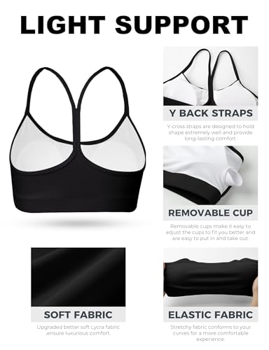 Image of Buauty 2 Packs Y Back Sports Bra for Women, Low Impact Padded Racerback Spaghetti Strap Bras, Workout Yoga Tops