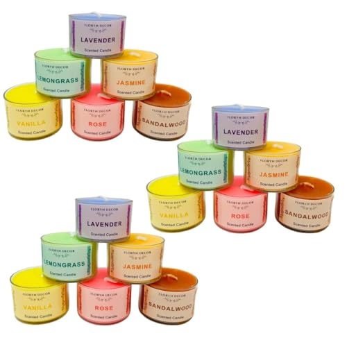 Image of Floryn Decor Scented Candles Gift Set for Home Decor, Non-Breakable and Reusable Jars, Fragrances - Lavender, Rose, Vanilla, Jasmine, Sandalwood, Lemongrass (18)