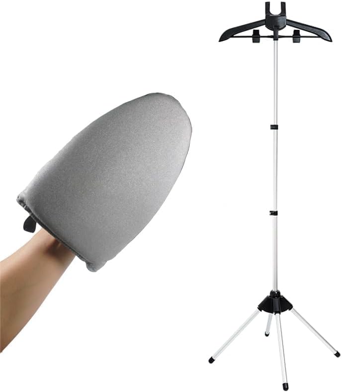 XTECH Garment Steamer Ironing Glove & Hanger, Adjustable Standing Rack, Telescopic Folding, Hanging Ironing Accessories for Clothes
