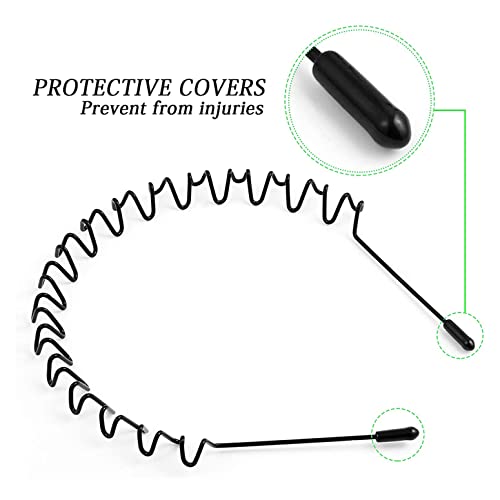 Metal Hair Bands for Men Womens Headbands Fashion Black Wavy Hair Band Spring Outdoor Sports Headbands Unisex Head Bands Accessories Simple Elastic Headwear