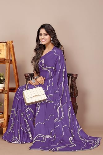 Image of MIRCHI FASHION Saree for Woman Chiffon Georgette Geometric Printed | Lightweight Farewell and Women's Office Sari with Blouse Piece