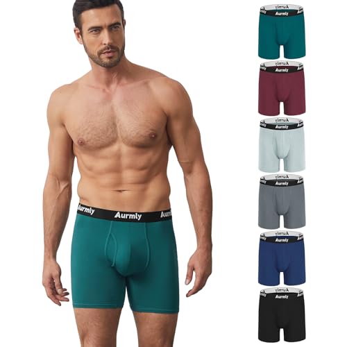 Aurmly Bambú Calzoncillos Hombre Boxer, Paquete de 6 Calzoncillos Antibacterianos, Boxer Hombre, Suaves y Cómodos, Evacuan la Humedad