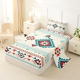 Erosebridal Aztec Bed Sheets Set Twin Geometric Sheet Set Diamond Boho Tribal Striped Art Sheets Cartoon Southwestern Ethnic Style Flat Fitted Sheet