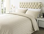 Bedtime Comforts Ltd 3/4 SMALL DOUBLE SIZE 4' BED DUVET QUILT COVER + 2 PILLOWCASES L79 x W67-100% Cotton SATIN STRIPE CREAM