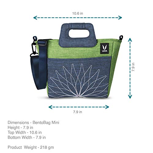Image of VAYA BentoBag Mini - Insulated LunchBag | Waterproof and with Cutlery Pouch | Easy-to-Carry Lightweight Tote with Zip & Handle | Sling Bag with Adjustable Detachable Nylon Strap | Electric Green