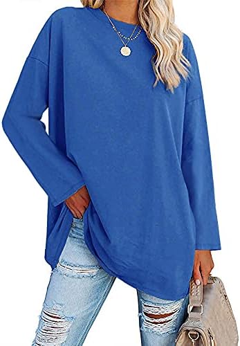 Ebifin Damen Langarmshirt Oversize Longshirt Rundhals | Pullover,Tunika,Langarm,Loose Fit,Casual,Basic,Lang Top,Longsleeve,Longpulli,Sweatshirt