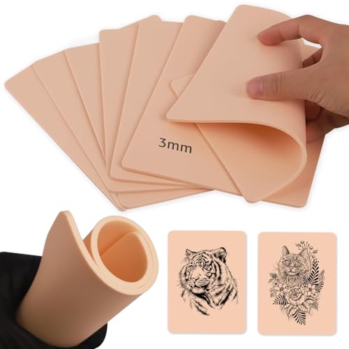 TONBAO 12 Pieces 3MM Tattoo Practice Skin 19 x 14 cm Double-Sided Fake Skin for Beginners and Experienced Artists Tattoo Accessories