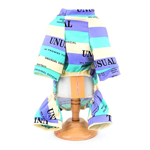 SMALLLEE_LUCKY_STORE Haustierkleidung, Mehrfarbig, gestreift, Baumwolle, Pyjama für kleine und mittelgroße Hunde Katzen, Schlafanzug, Overall, Nachtwäsche, Outfits für Yorkie Chihuahua, Grün, M