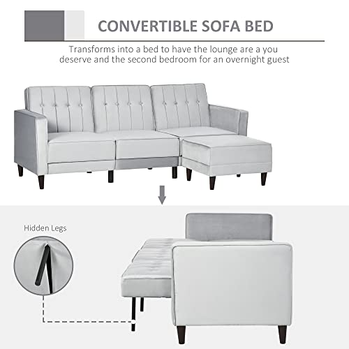 Homcom Upholstered L-Shaped Sofa Bed, Reversible Sectional Recliner Sofa Set, Velvet-Feel Sleeper Futon With Footstool, Grey #TOP3