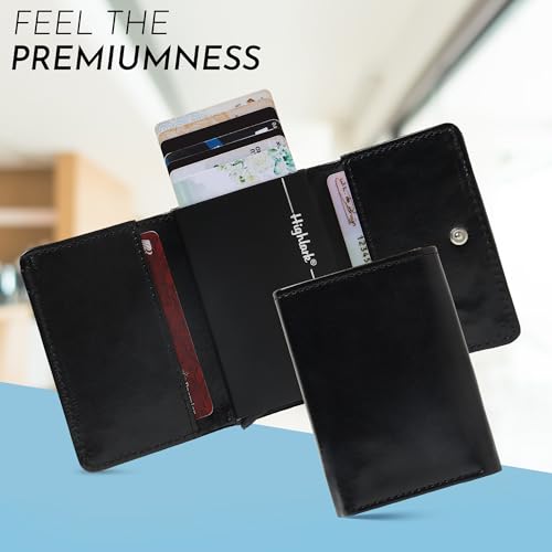 Image of RFID Blocking Pop-Up Card Holder for Men | Slim Vegan Leather Wallet with Cash Compartment | Aluminium Case, Holds Up to 10 Cards | Gift for Men