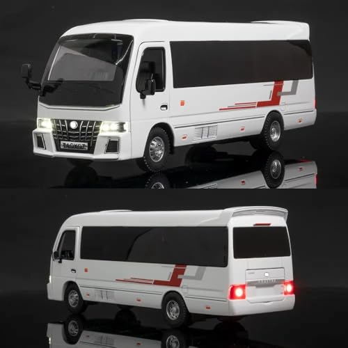 Image of 1.32 Scale Toyo ta Coaster Bus Exclusive Alloy Metal Pull Back Die-cast Model with Sound Light Mini Auto Toy for Kids Metal Model Toy with Sound and Light. (1.32 Scale -White)
