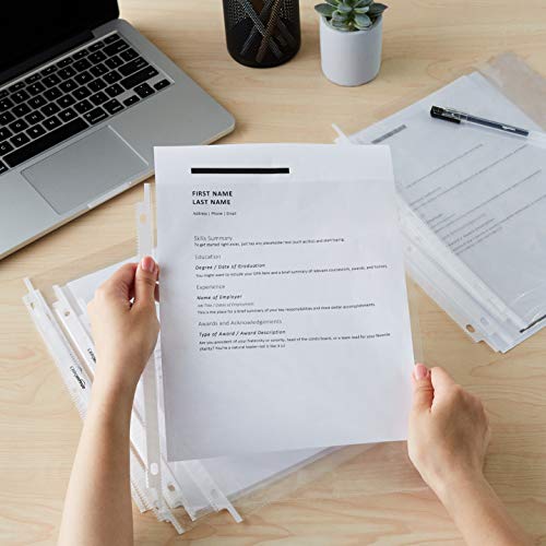 amazon basics sheet protectors for 3 ring binder heavyweight polypropylene 85 x 11 inch 100-pack clear