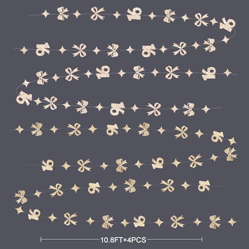 Image of Champagne Gold 16th Bow Birthday Decorations Champagne Conquette Bow Garland Streamer Banner Backdrop for Girls Boys Happy 16th Birthday Sweet Sixteen Cheers to 16 Years Old Anniversary Party Supplies