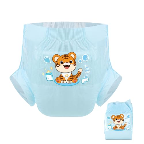 CutiePlusU 大人用おむつ3枚セットサンプル、男女失禁パンツ、ラベル付き、吸収力の高いドライ表面-ブルーバックプレーン 赤ちゃんトラ(M 71-96cm)