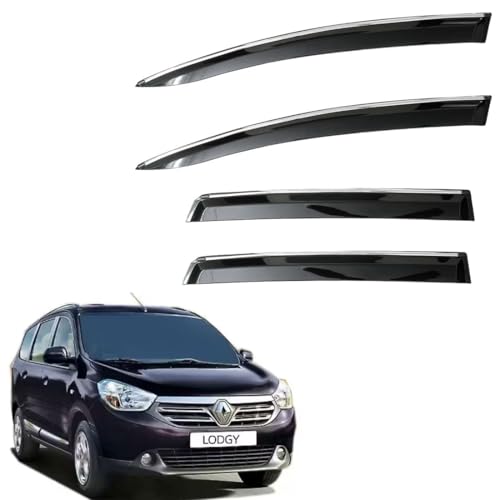 Image of CAR SAAZ Unbreakable Chrome Smoke Door Visor for Lodgy | Premium Sun, Rain Wind Deflector Chrome Strip Side Door Rain Visor - Set of 4 Pcs