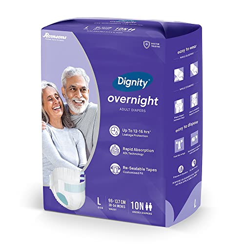 Image of DIGNITY Overnight Tape Style Adult Diapers - L (30 Pieces) With Wetness Indicator and Leakage Protection Upto 12-16 Hrs.