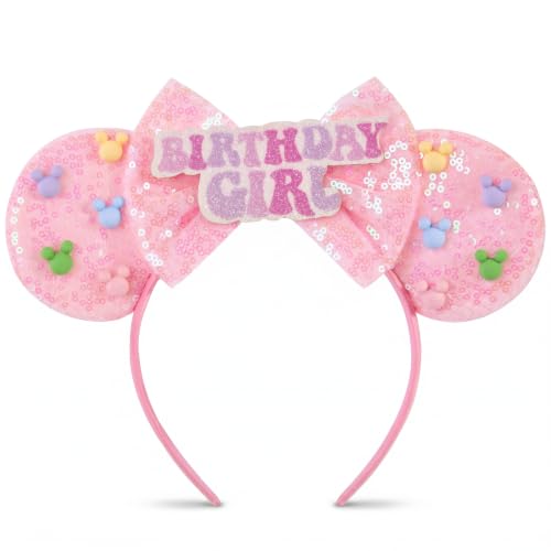 YUNISS Sparkle Mouse Ears Headband for Women & Girls Princess Costume Cosplay Lightweight Cartoon Ear Headbands for Halloween Christmas Party Decoration (TG -Birthday)
