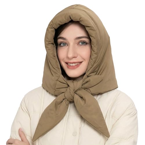 ZLYC Damen Winter Sturmhauben Stricken Winddicht Daunen Beanie Mütze(Einfarbig Khaki)
