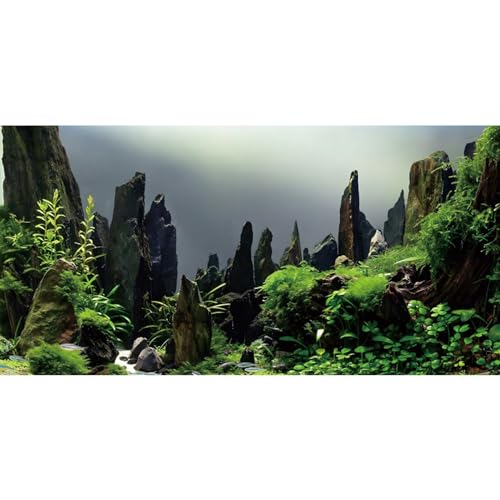 AWERT 48x24 inches Stone Column Aquarium Background River Bed & Lake Aquarium Aquatic Plant Fish Tank Background Vinyl Background