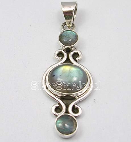 Genuine 6 x 6, 10 x 12 mm Labradorite Necklace Pendant 1.7" 925 Solid Silver