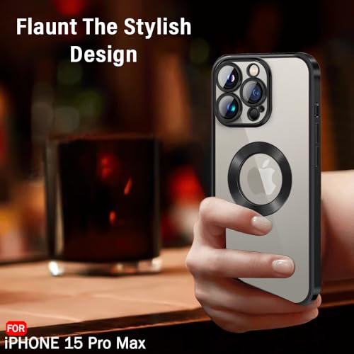 Image of TheGiftKart TPU Luxurious Chrome-Plated Back Cover Case For Iphone 15 Pro Max|Camera&Screen Protection|Shockproof Design|Stylish Transparent Back Cover Case For Iphone 15 Pro Max(Black Bumper)