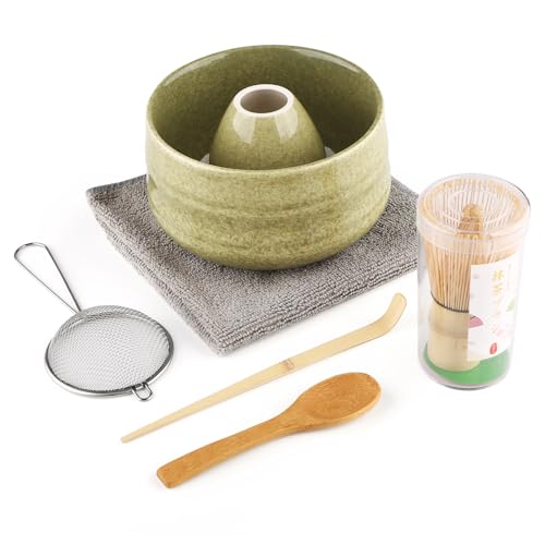 7 Pieces Japanese Matcha Ceremony Kit, Natural Bamboo Matcha Beater, Matcha Bowl, Bamboo Scoop, Strainer, Tea Towel, Whisk Holder, Complete Matcha Set