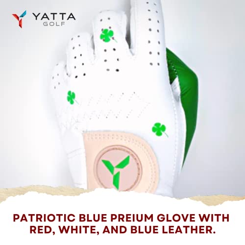Yatta Golf Men's Premium Left Hand Golf Glove – Comfortable, Durable, Precisely Cut, & True-To-Form Fit Cabretta Leather Golfing Glove – Lucky Green Glove With Clover-Leaf Pattern (Medium) #TOP3