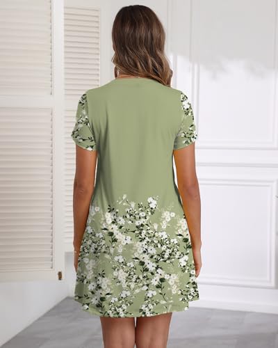 Image of COSSEN Women's Casual T Shirt Dress V-Neck Short Sleeves Swing Dresses Birthday Party Summer Travel Beach with Pocket