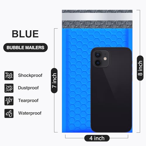Image of UCGOU Bubble Mailers 4x8 inch Blue 50 Pack Usable Size 4x7 inch Padded Envelopes | Opaque Self Seal Adhesive Waterproof Boutique Padded Envelopes for Jewelry Makeup Small Bubble Mailers for Trading Cards #000