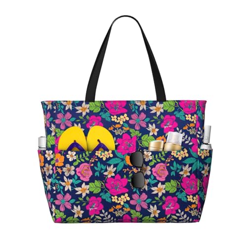 Grand sac fourre-tout d'été floral noir 45x38x17cm de voyage
