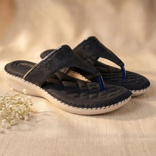 Image of TRASE Orthopedic Footwear for Women | Flat Ortho Slippers for Women Stylish | Soft Sole Ladies Chappal Fancy Comfortable Casual Footwear with Laser Cut Design
