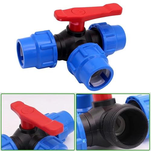 Válvula de bola de 3 vías DN25 para tubería PE: llave selectora de flujo de agua 20mm 7