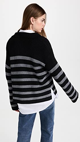 English Factory Women's Striped Knitted Half Zip Up Sweater, Black/Grey Stripe, S #TOP2