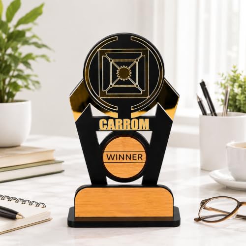Image of GKD Wooden & Acrylic Sports Winner Trophy - Carom - Ideal for Awards & Celebrations