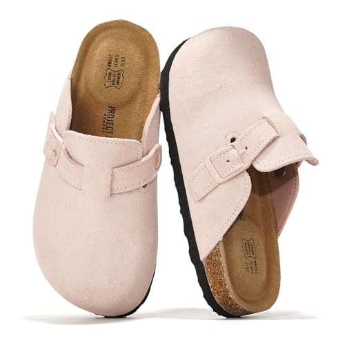 Image of Project Cloud Kids Clogs 100% Genuine Leather with Natural Cork Footbed & Memory Foam Insole Arch Support - Non-Slip Clogs for Kids - Slippers Sandals for Boys & Girls Footwear