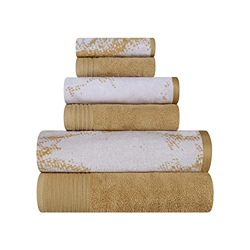 Superior Cotton Towel Set, Absorbent, Fast-Drying 6-Piece Towels, Bathroom Decor, Marble Solid Pattern, Includes 2 Bath, 2 Face, And 2 Hand Towels, Bronze #TOP1