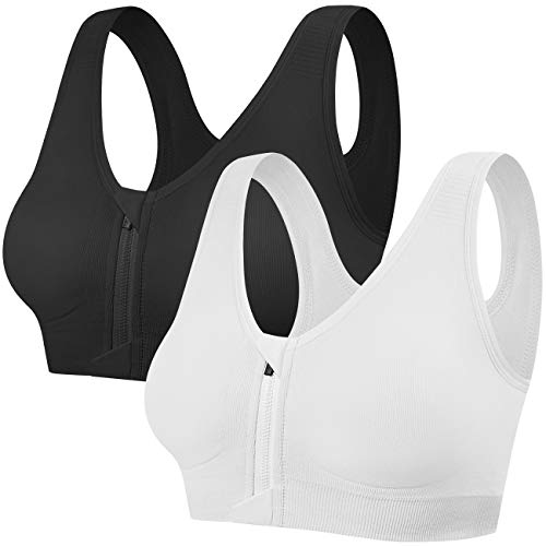 UMIPUBO Sujetador Deportivo Mujer Sujetador Cierre Delantero Cremallera De Apertura Frontal Sujetador De Entrenamiento Ajustable De Alto Impacto Gimnasio Ropa con Almohadillas Yoga Fitness (F, M)