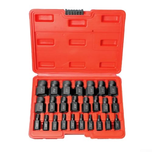 Juego de 25 extractores de tornillos hexagonales, diseñado para una rápida extracción de pernos pelados, ideal para profesionales y uso doméstico